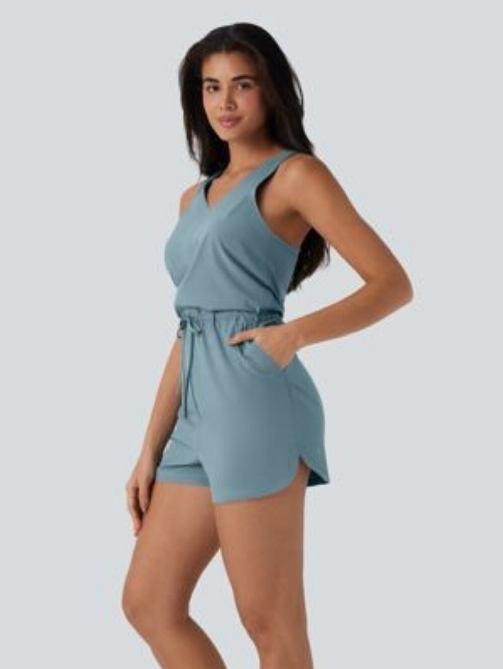 NWT Halara Breezeful Teal Sleeveless Drawstring Romper XL